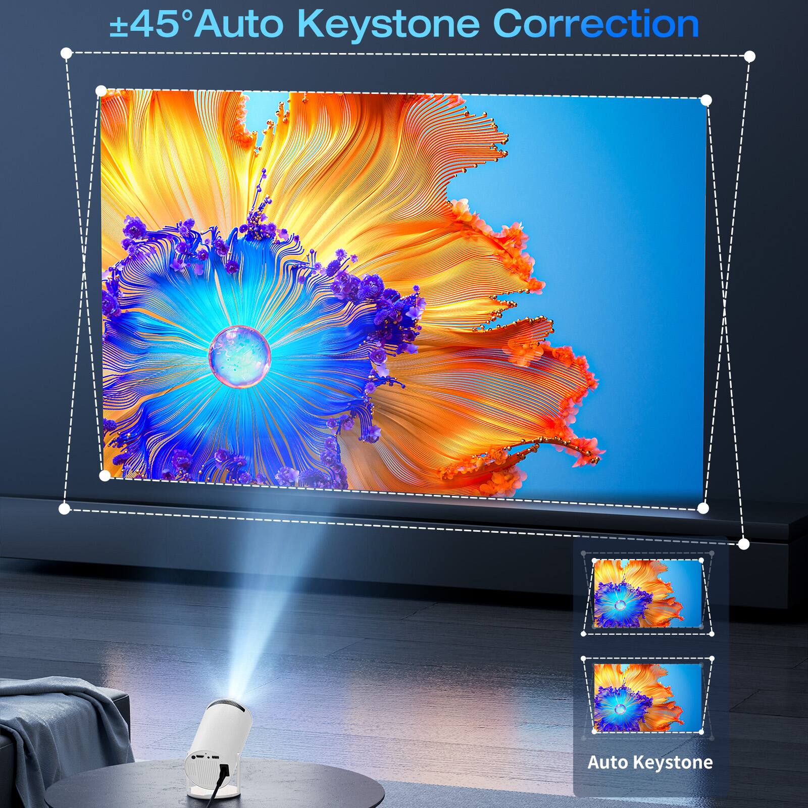 +45° Auto Keystone Correction, Auto Keystone