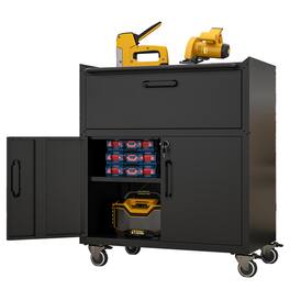 LOVMOR - Sturdy Durable Mobile Metal Tool Cabinet with 1 Drawer 2 Locking Doors and Rolling Base for Garage
