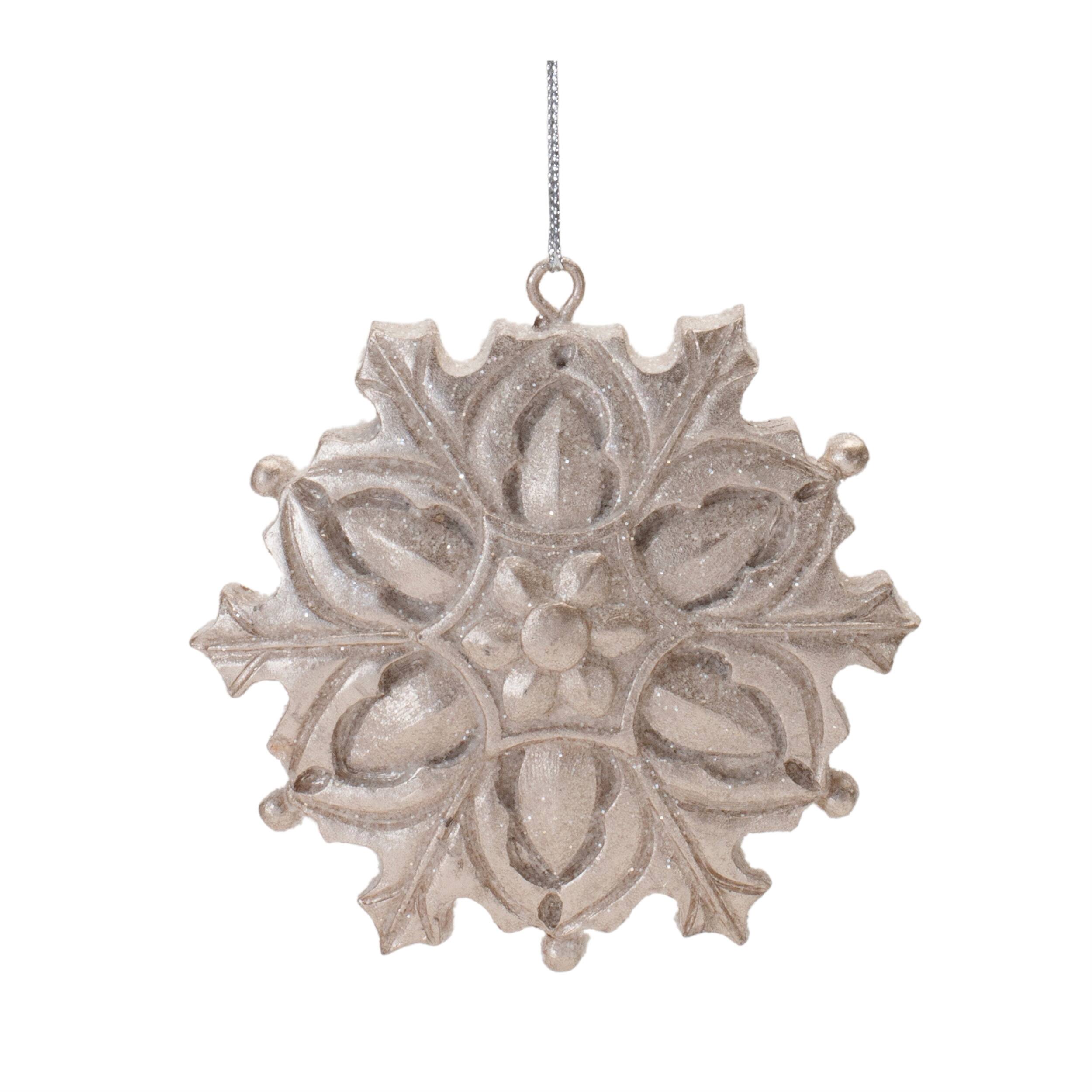 Back. BreeBe - Ornate Champagne Snowflake Ornament (Set of 12) - Gold, Silver.