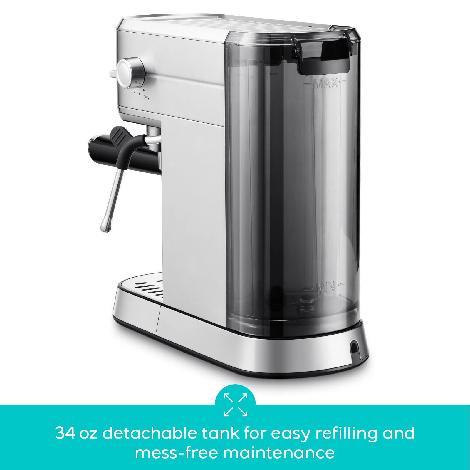 34 oz detachable tank for easy refilling and mess-free maintenance