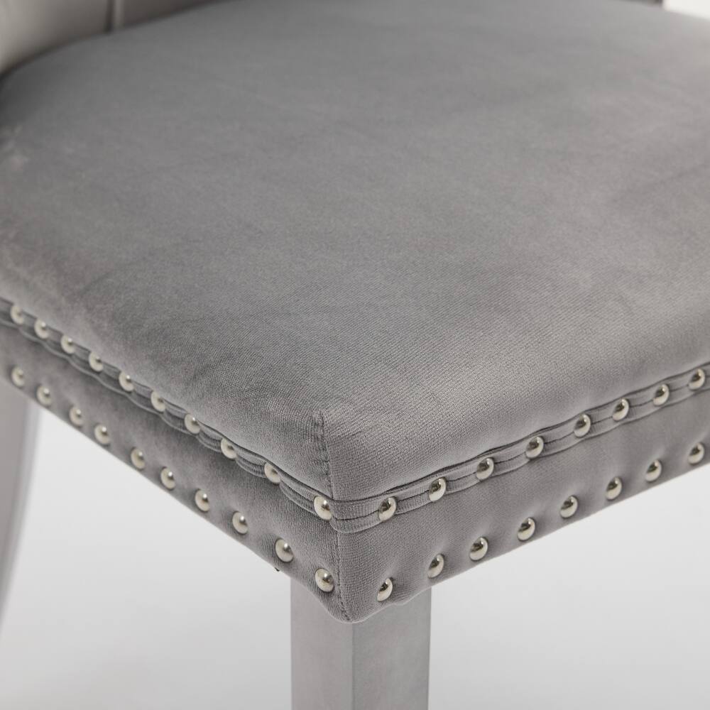Alt View 8. Loheer - Loheer Velvet Dining Chairs Set of 2 Tufted Solid Wood Light Gray - Light Gray.