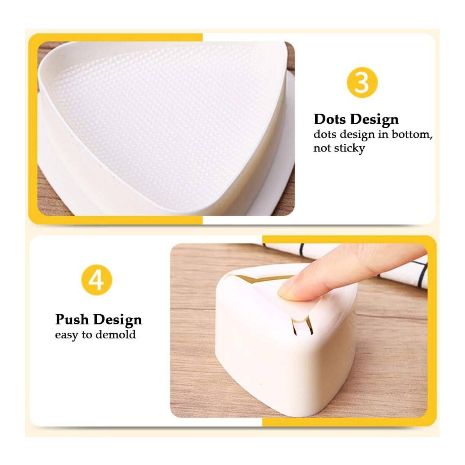 3. Dots Design  
dots design in bottom, not sticky  

4. Push Design  
easy to demold