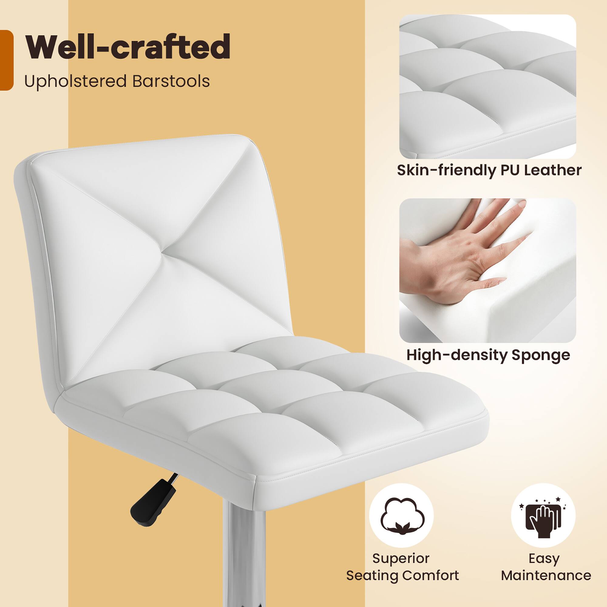 Well-crafted Upholstered Barstools, Skin-friendly PU Leather, High-density Sponge, Superior Seating Comfort, Easy Maintenance