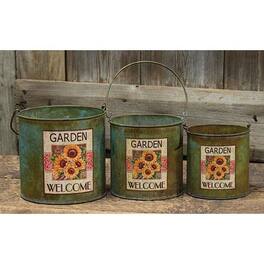 BreeBe - 3/Set Sunflower Metal Buckets - Green