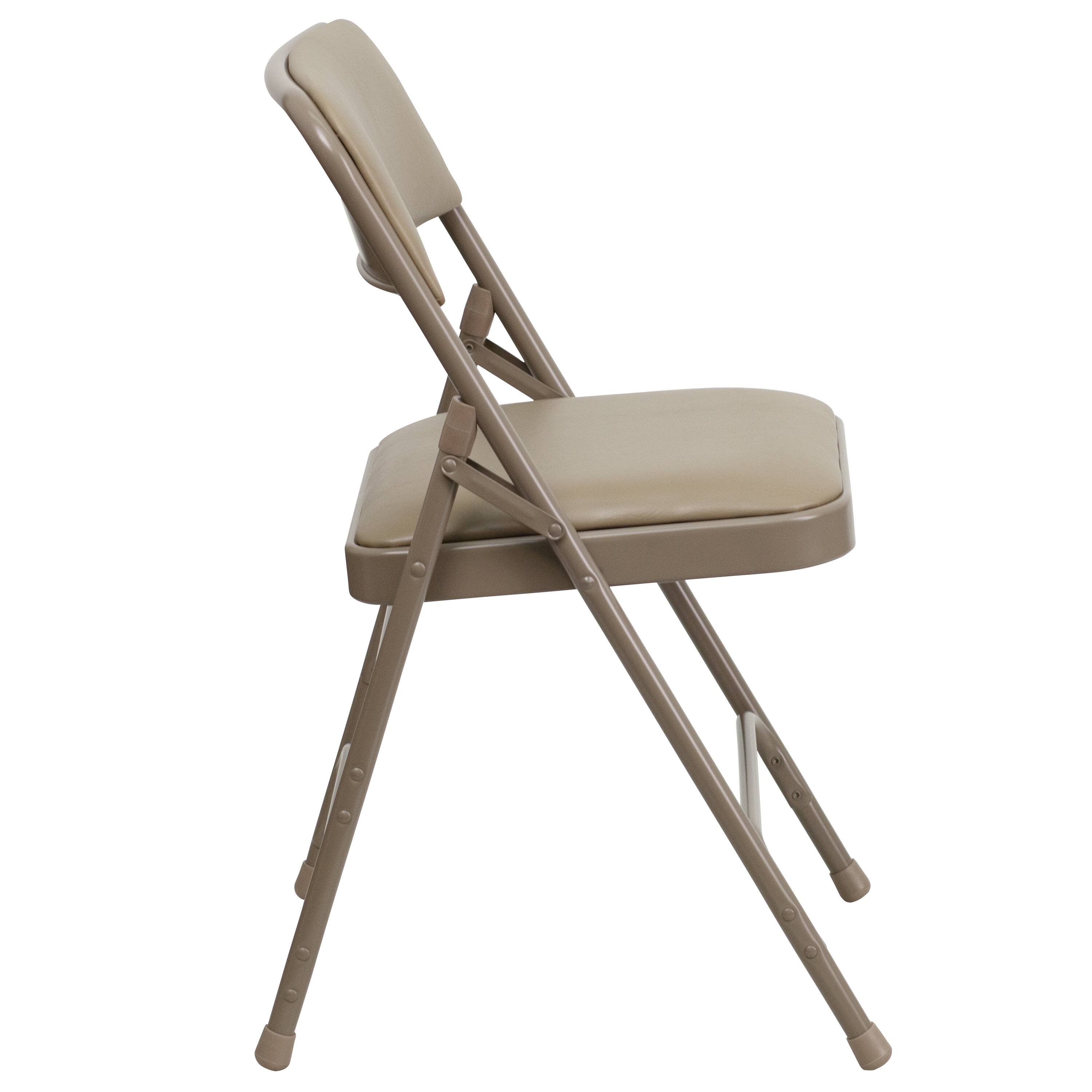 Alt View 7. Emma + Oliver - 4 Pack Home & Office Portable Party Events Padded Metal Folding Chair - Beige Vinyl/Beige Frame.