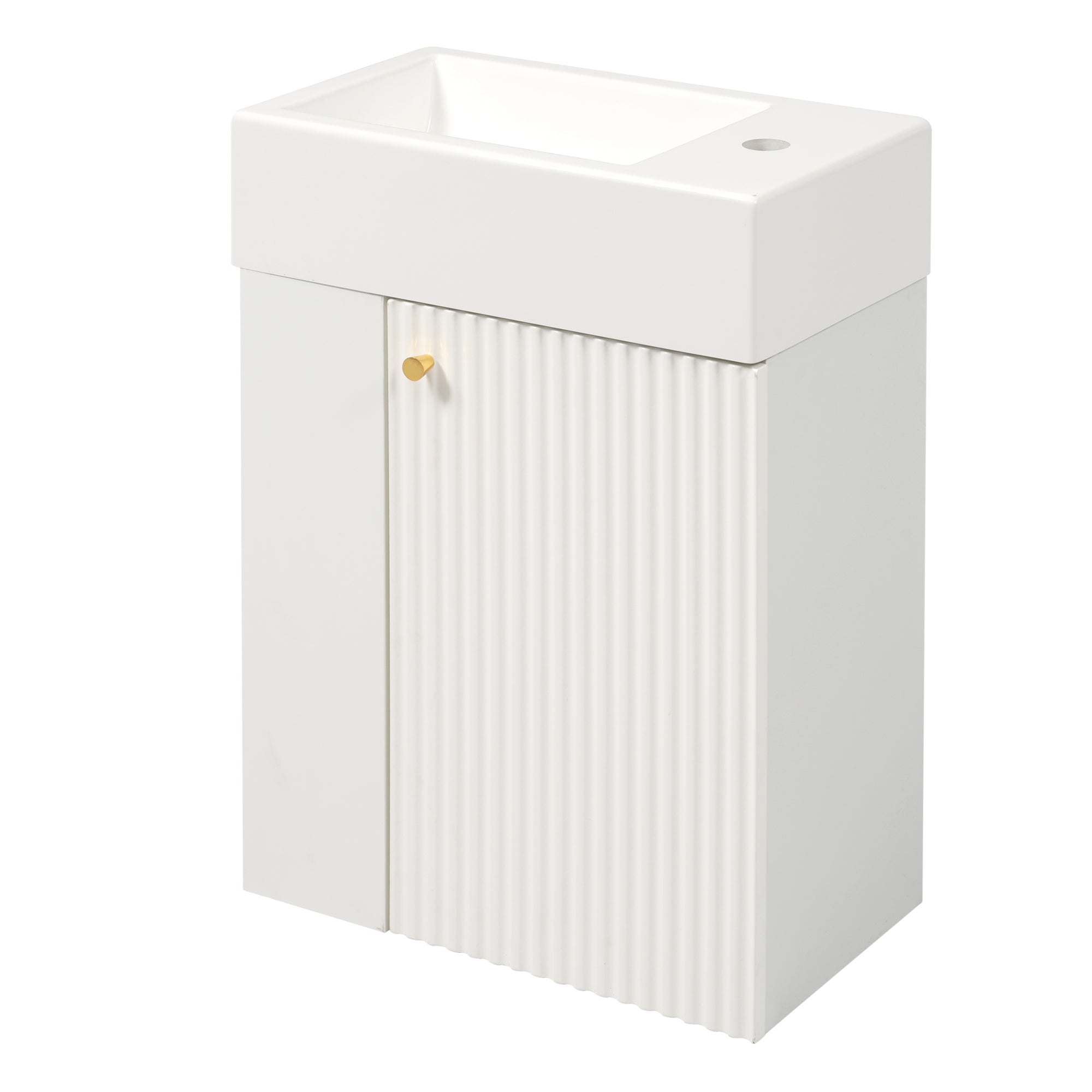 Left. Boyel Living - 18.5 Inch Modern Floating Bathroom Vanity with Resin Sink Left Side Storage MDF Cabinet Soft Close Door Wall Mounted - White.