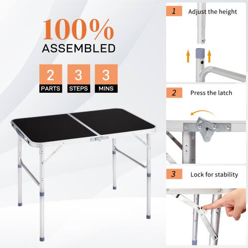 100% ASSEMBLED

1. Adjust the height
2. Press the latch
3. Lock for stability

PARTS
STEPS
3 MINS
