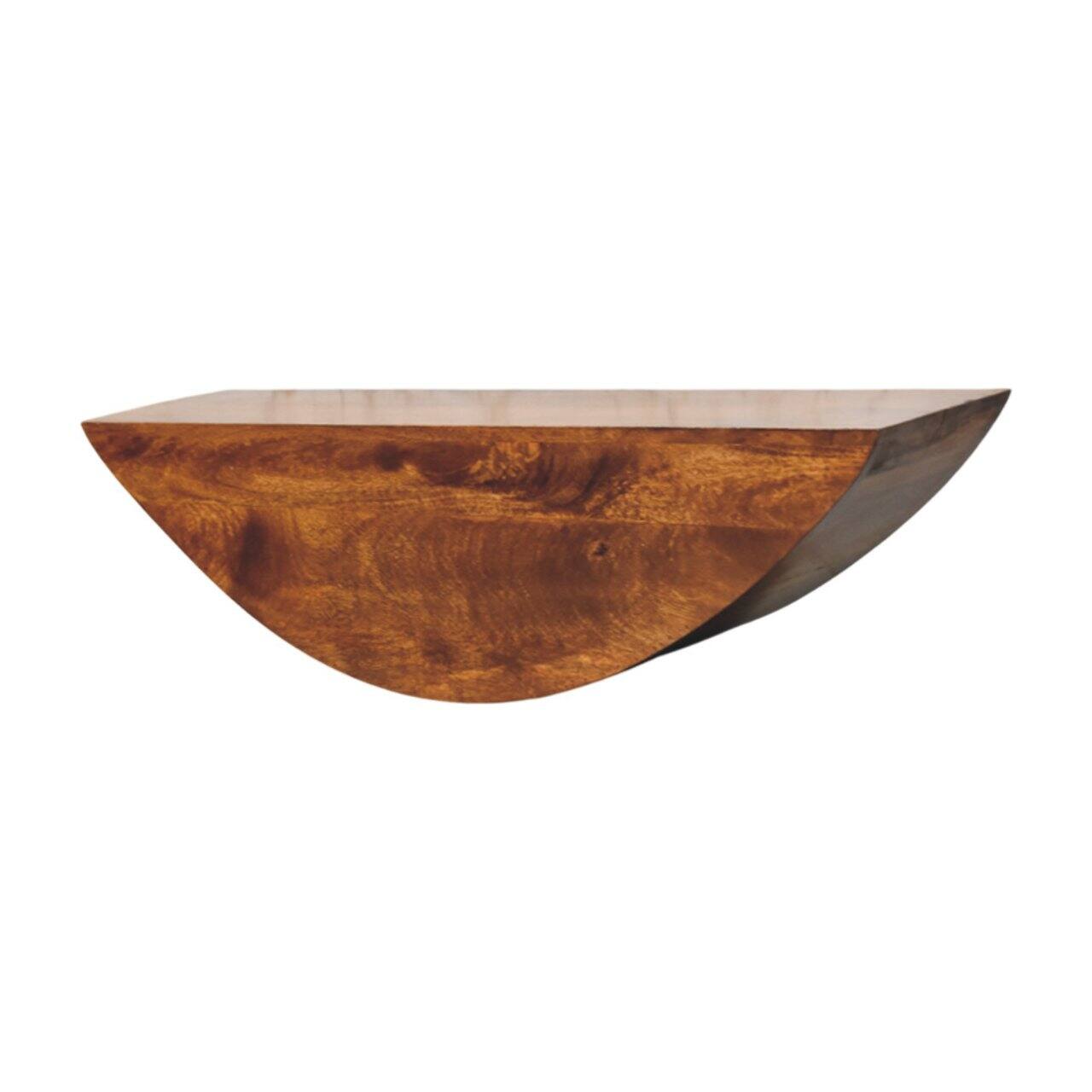 Left. Artisan Furniture - Artisan Furniture Solid Wood Crescent Floating Wall Shelf, Dark Brown - LIGHT BROWN.