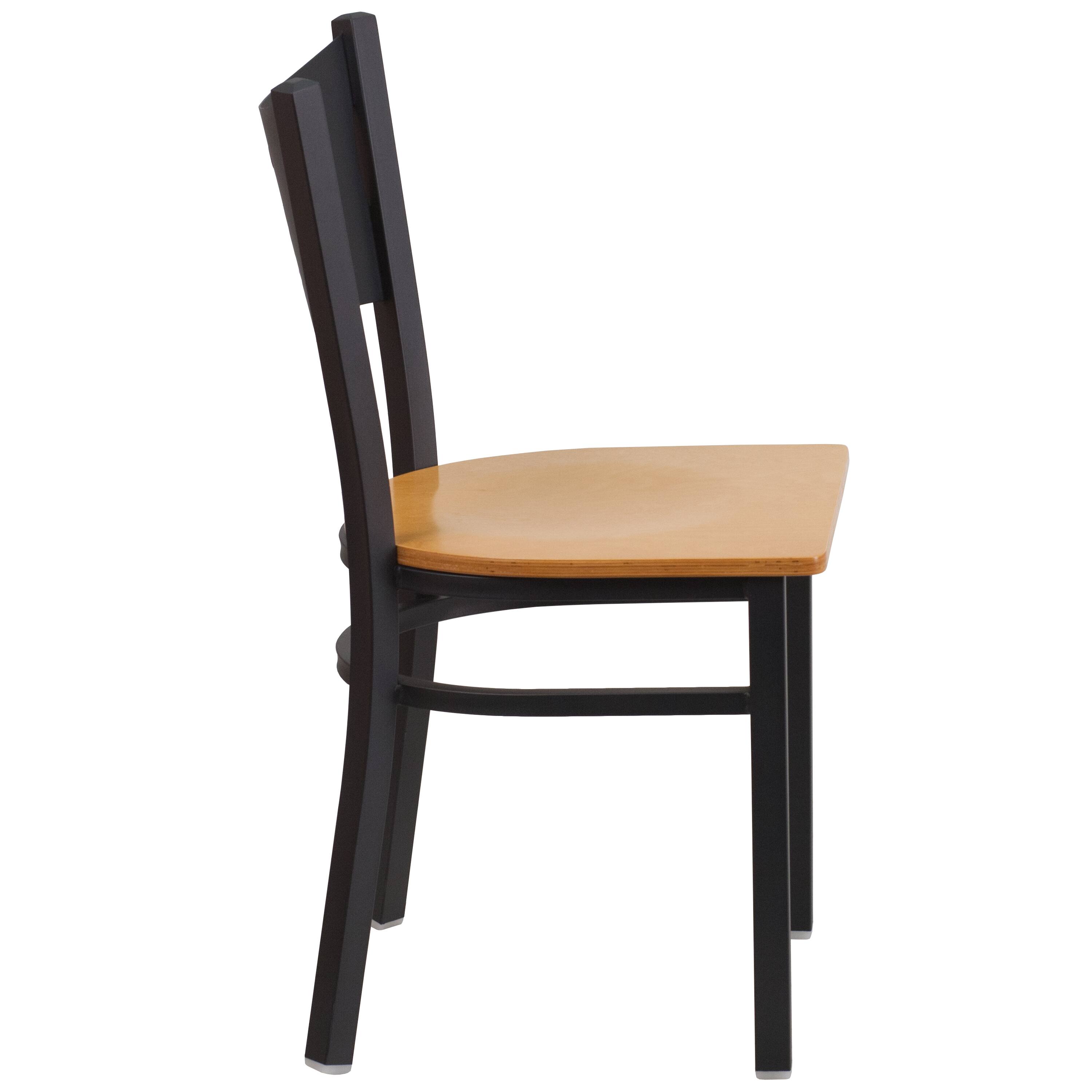 Alt View 4. Emma + Oliver - Coffee Back Metal Restaurant Dining Chair - Natural Wood Seat/Black Metal Frame.