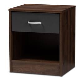 Baxton Studio - Hansel Modern and Contemporary 1-Drawer Dark Brown and Dark Finished Nightstand - Walnut Brown/Dark Grey
