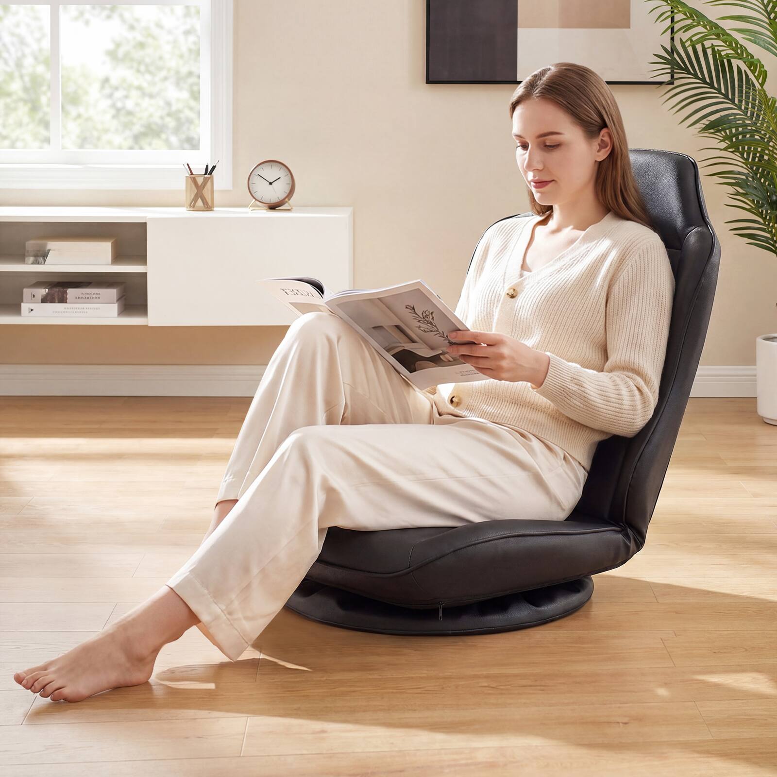 Alt View 1. Costway - Costway 360° Swivel Floor Gaming Chair with 5-Level Adjustable Backrest&Padded Seat Cushion - Black.