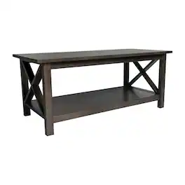 Flash Furniture - Jasper Farmhouse Style Solid Wood Coffee Table with Traditional X-Frame Design and Lower Shelf in Dark - Gray