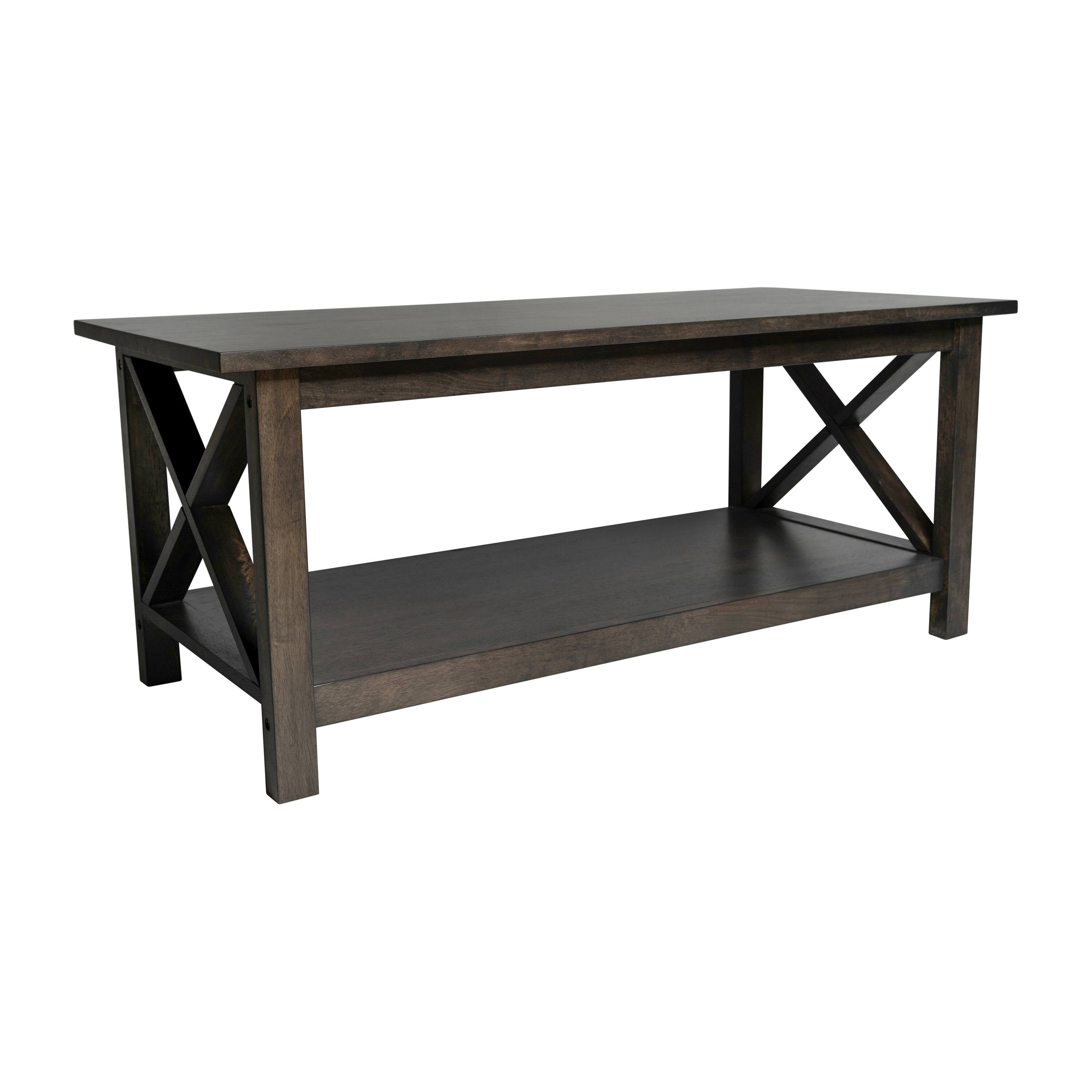 Alt View 1. Emma + Oliver - Mitchell Solid Wood Farmhouse Style Coffee Table with Storage Shelf - Dark Gray.