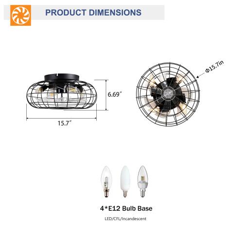 PRODUCT DIMENSIONS

15.7" x 6.69" x 15.7"

4*E12 Bulb Base

LED/CFL/Incandescent