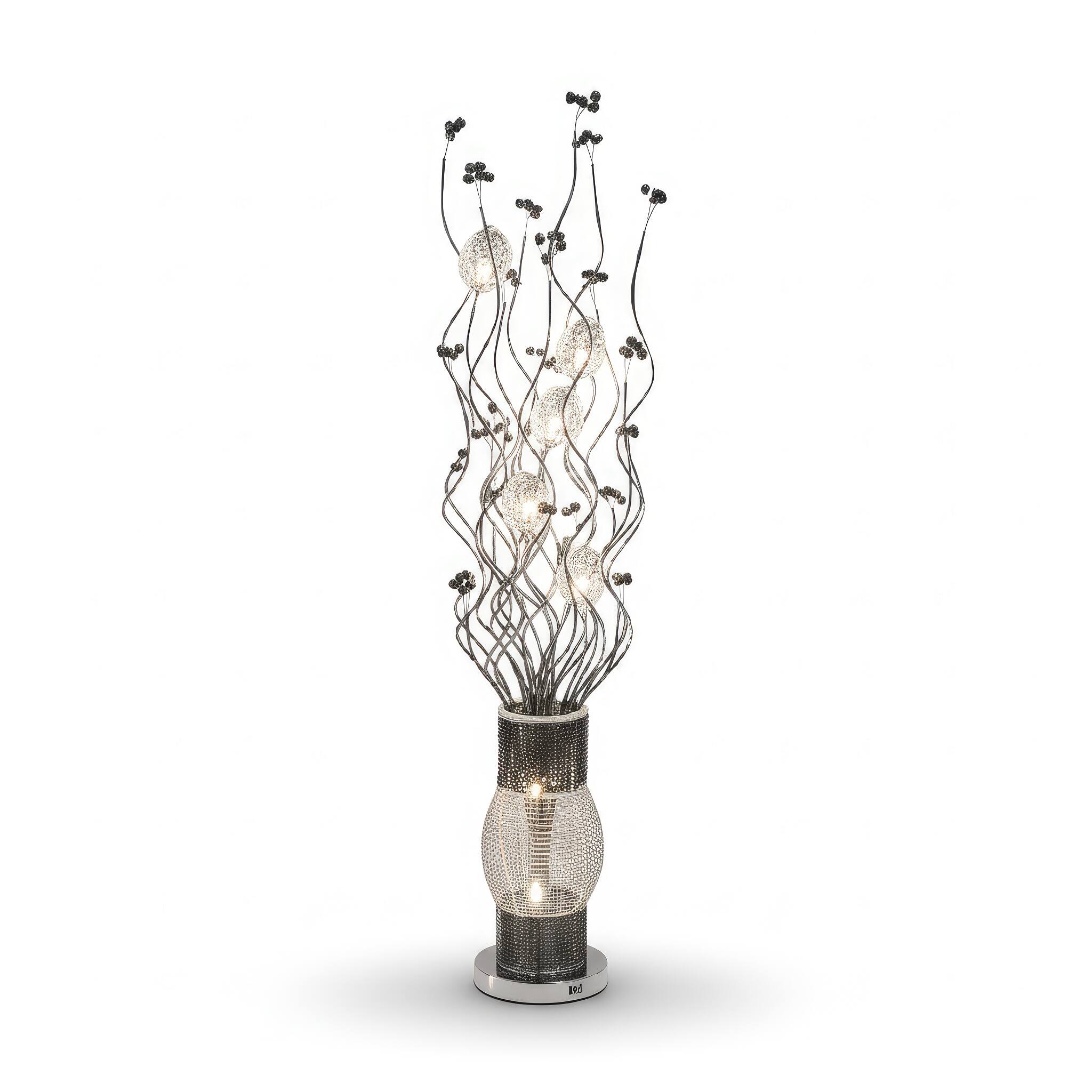 Angle. FC Design - 60"H Silver & Black Textured Cylinder Vase with Metallic Floral Stem LED Floor Lamp.