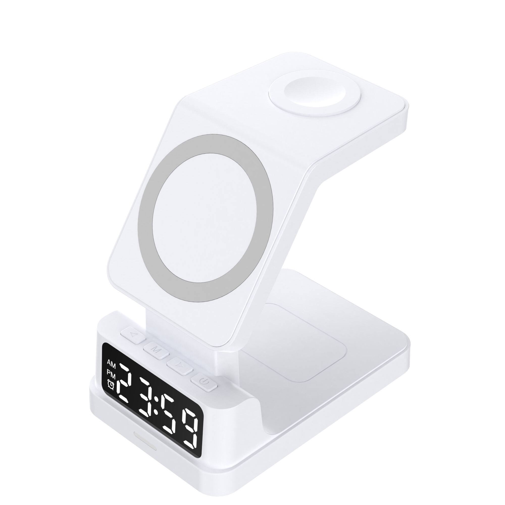 Front. YONWAY - 15W Wireless Charger Stand, Magnetic Fast Charging Station with Time Clock for iPhone, Watches, Airpods.
