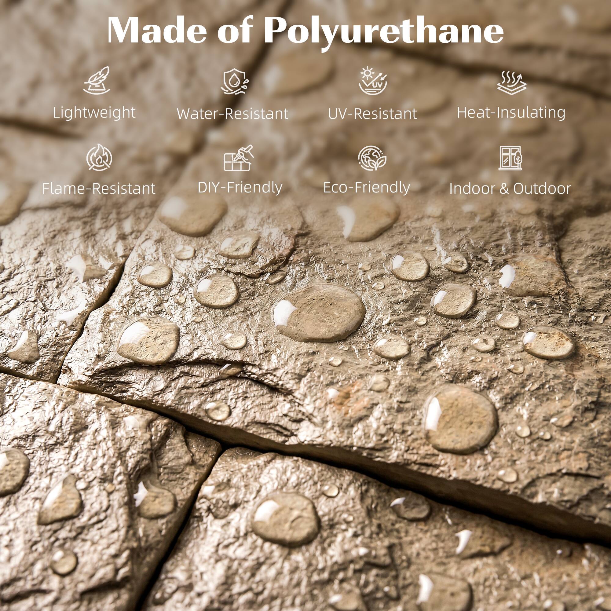 Made of Polyurethane

- Lightweight
- Water-Resistant
- UV-Resistant
- Heat-Insulating
- Flame-Resistant
- DIY-Friendly
- Eco-Friendly
- Indoor & Outdoor