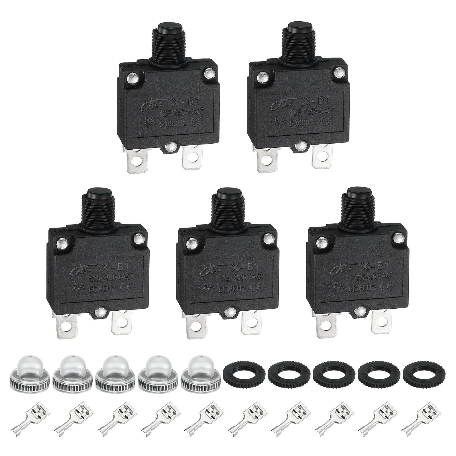Unique Bargains - 5pcs 8A Thermal Circuit Breaker, 125/250V AC,32V DC, Manual Reset Push Button, Waterproof Caps, Quick Connect X-B1 - Black price history on PriceWatchPro