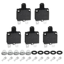 Unique Bargains - 5pcs 8A Thermal Circuit Breaker, 125/250V AC,32V DC, Manual Reset Push Button, Waterproof Caps, Quick Connect X-B1 - Black