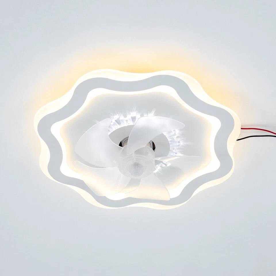 Alt View 1. Home Collection - Modern Flush Mount Ceiling Fan Light with Dimmable LED and Remote Control, White.