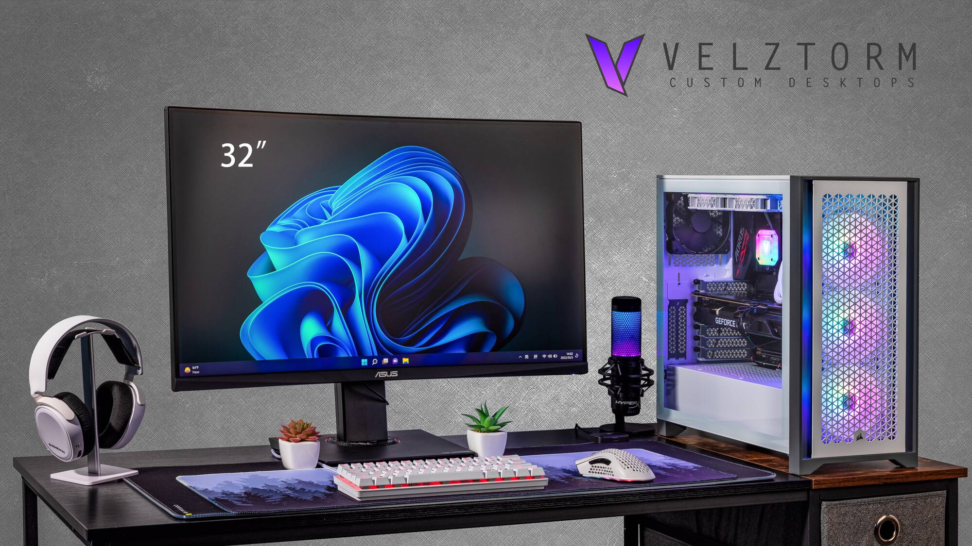 VELZTORM CUSTOM DESKTOPS  
32" DEFORCE 7  
ASUS  
TOD  
MP