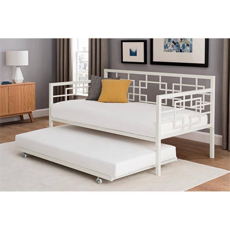 Back. Hivvago - Hivvago Contemporary Metal Daybed Frame with Twin Pull-Out Trundle Bed - White.