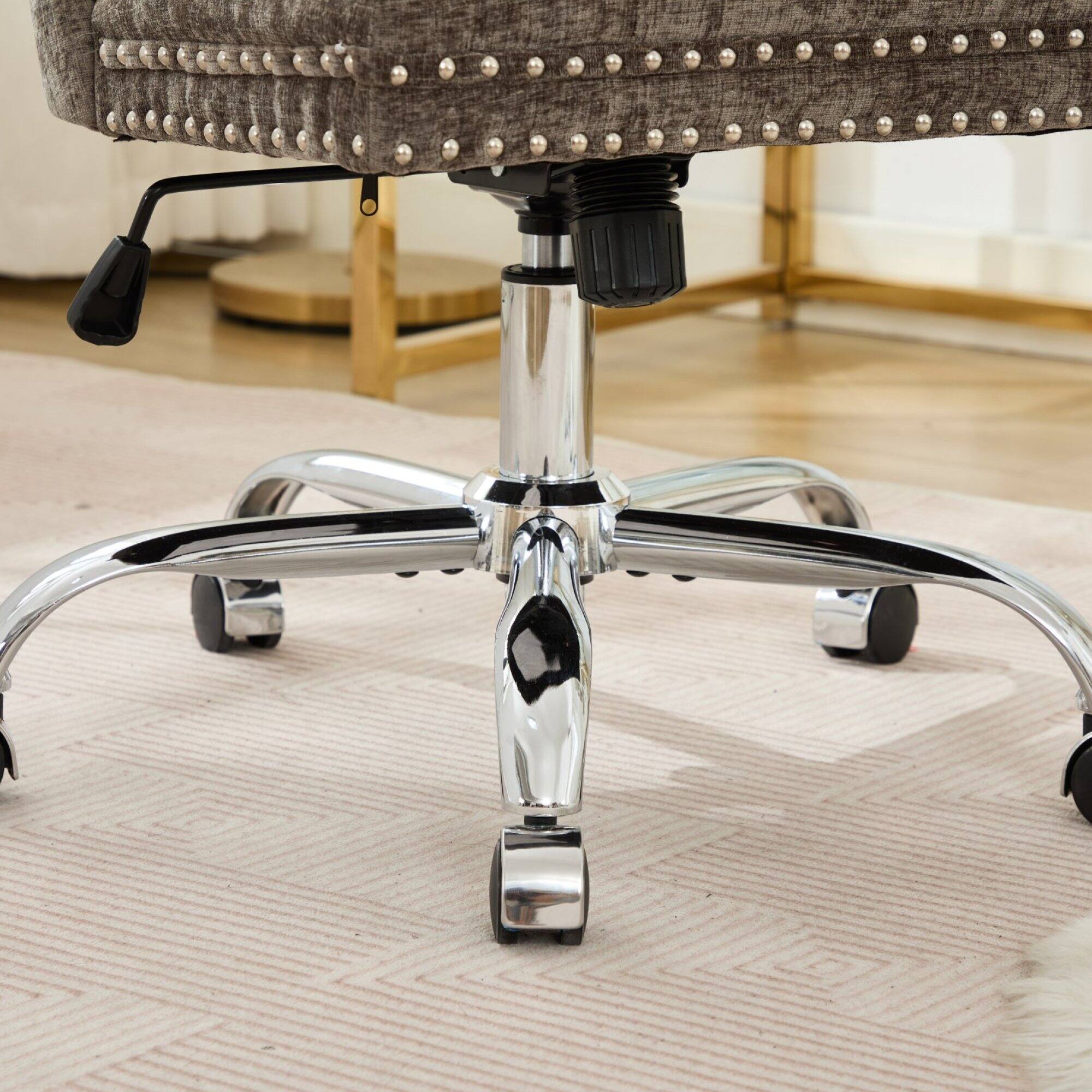 Alt View 9. GOODSILO - Modern Chenille Upholstered Office Chair with Tufted Button Design and Chrome Metal Base for Home Office Workspace - Gray.