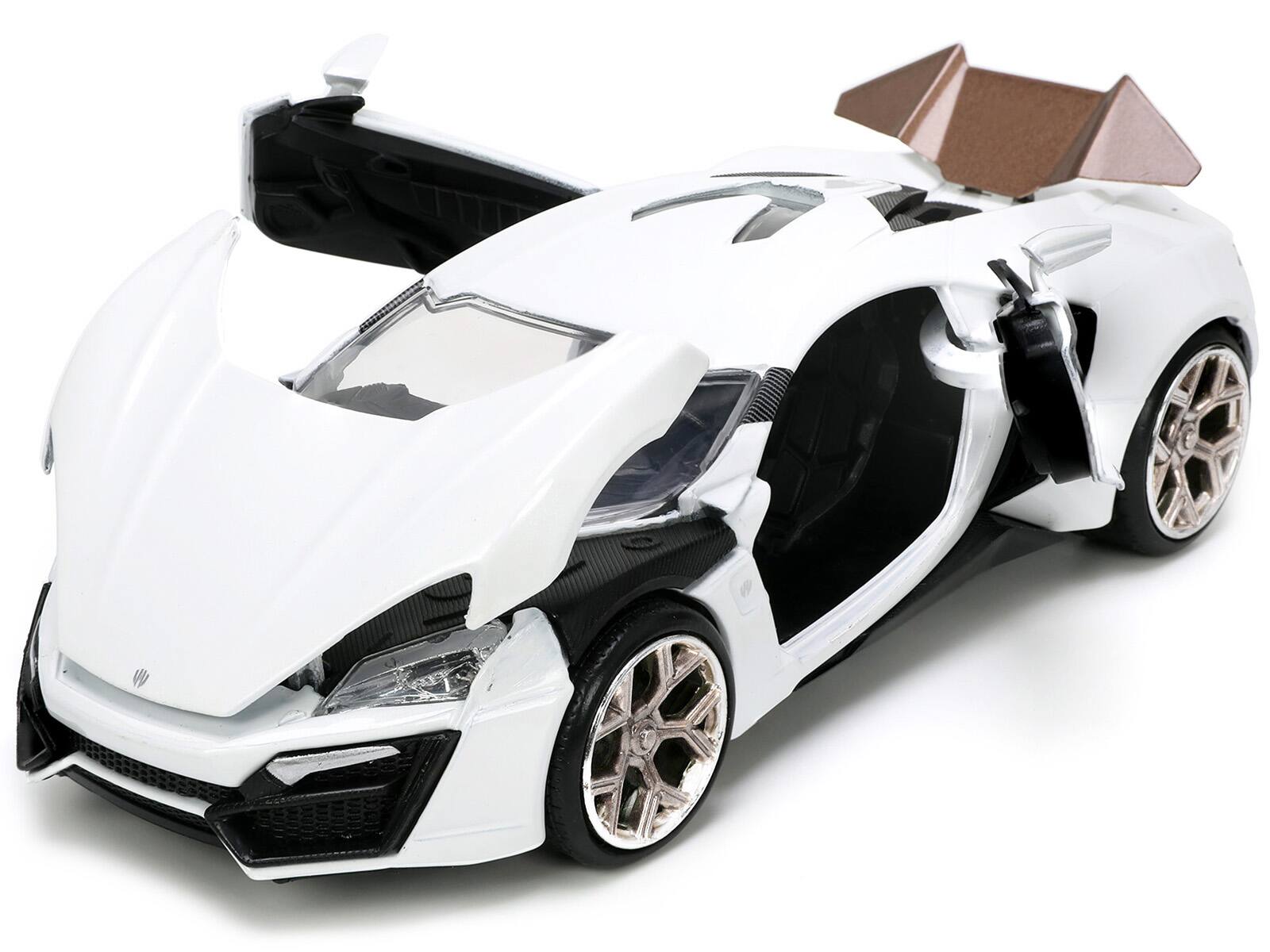 Angle. Jada - Lykan Hypersport White with Bronze Metallic Rear Spoiler "HKS" "Hyper-Spec" Series 1/24 Diecast Model Car by Jada - White With Bronze Metallic.