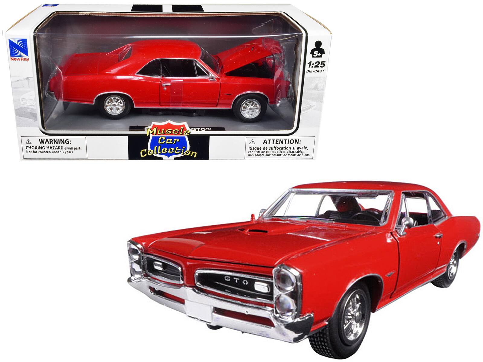 1966 Pontiac GTO "Muscle Car Collection" 1/25 Diecast Model Car by New Ray - Red