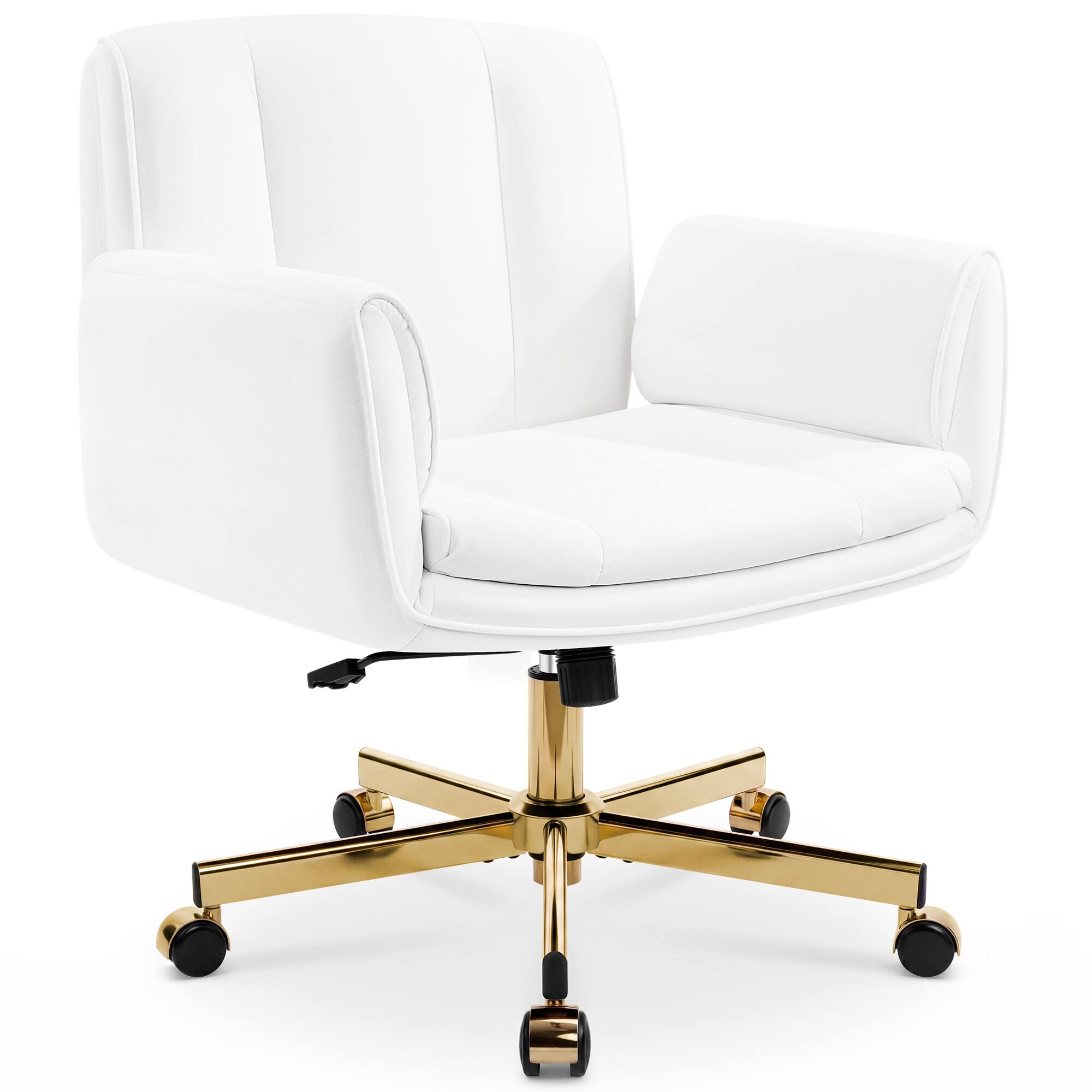 Alt View 3. KERDOM - Criss Cross Office Chair with Expandable Arms, Swivel Vanity Chair with Wheels Fabric Cross Legged Chair for Home Office - Velvet White.