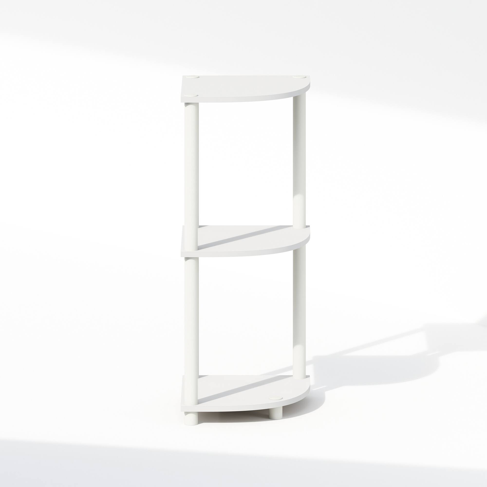 Alt View 2. Furinno - Turn-N-Tube 3-Tier Multipurpose Corner Shelf, Display Shelf, White/White - White/White.