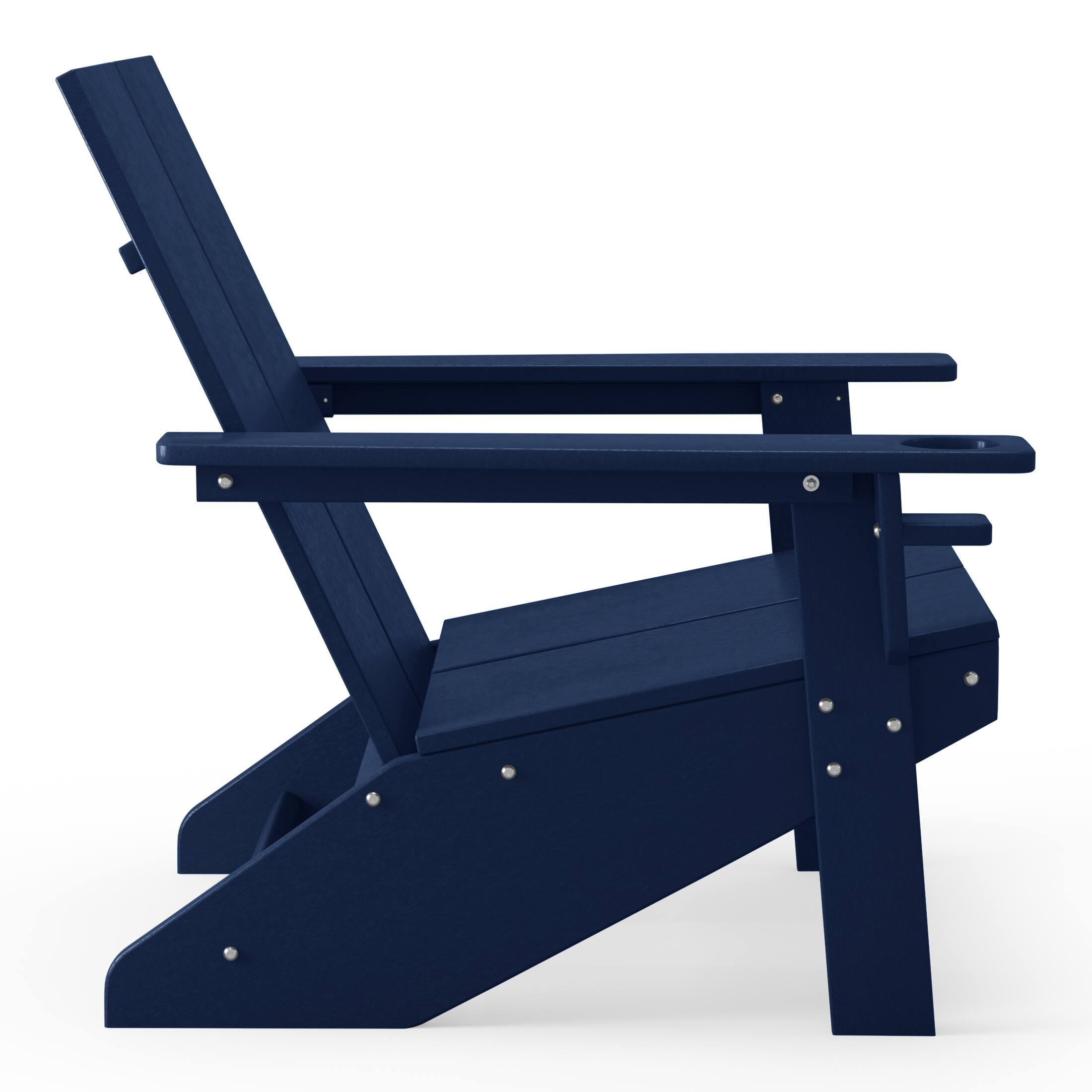 Left. WestinTrends - WestinTrends Riviera Outdoor HDPE Modern Adirondack Chair with Cup Holder - Navy Blue.