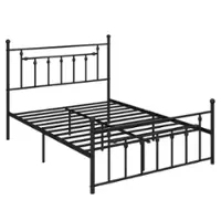 Costway Queen Size Metal Bed Frame with Headboard Under-bed Storage Mattress Foundation - Black - Front_Zoom