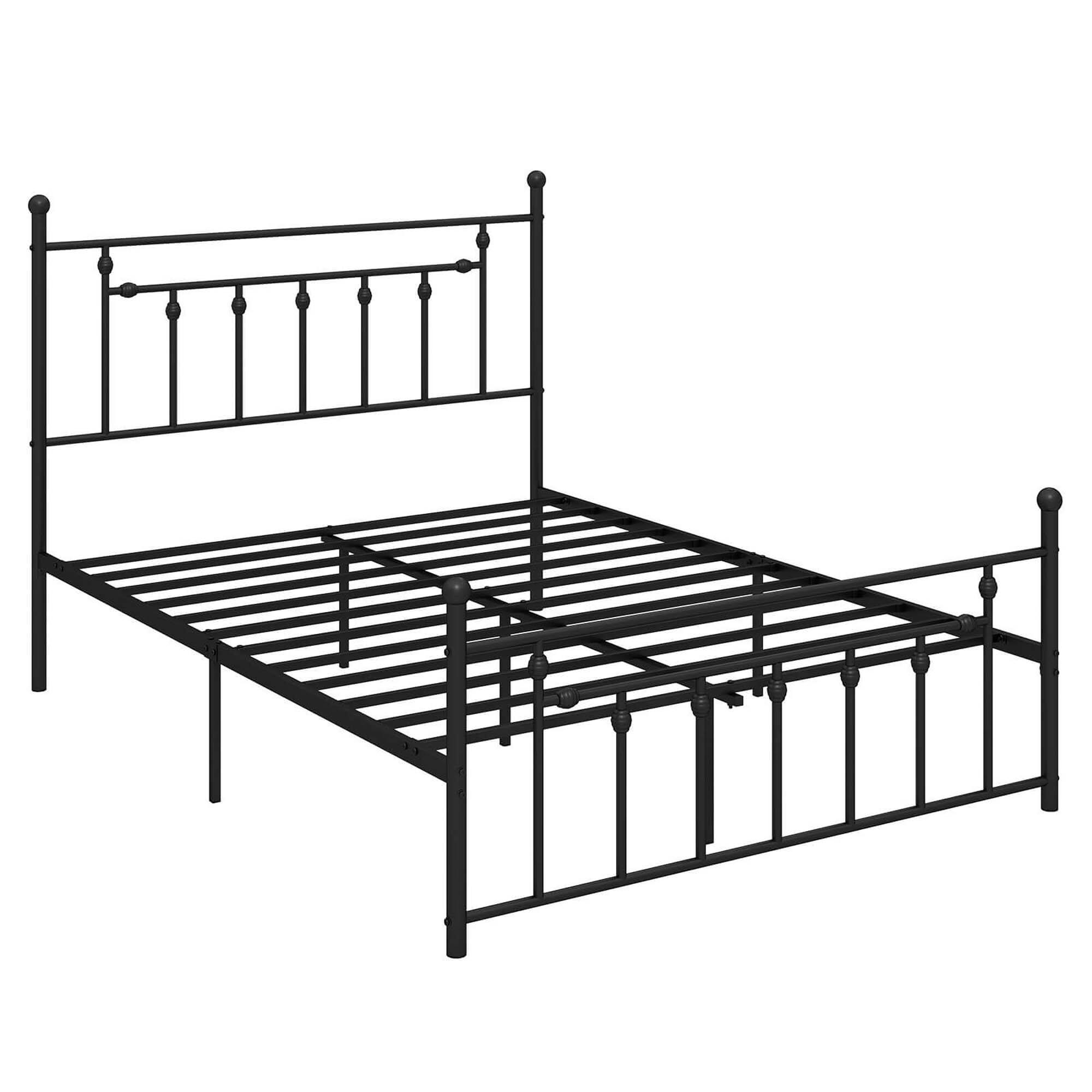 Costway - Queen Size Metal Bed Frame with Headboard Under-bed Storage Mattress Foundation - Black