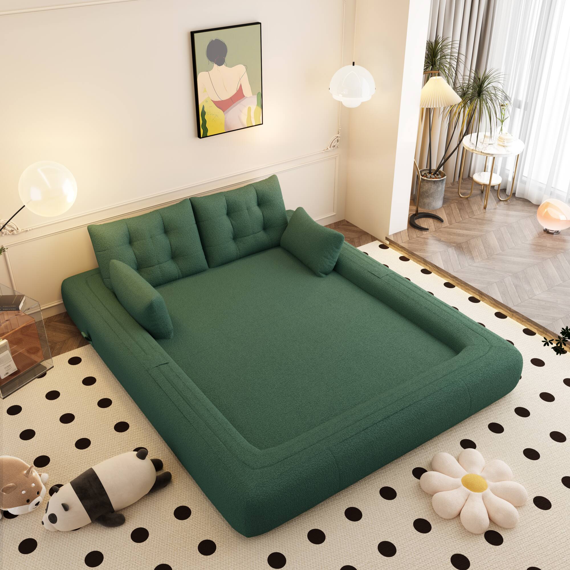 Back. GOODSILO - Multi-Functional Floor Sofa Bed | Versatile Seating & Sleeper with Removable Pillows for Modern Spaces - Green.