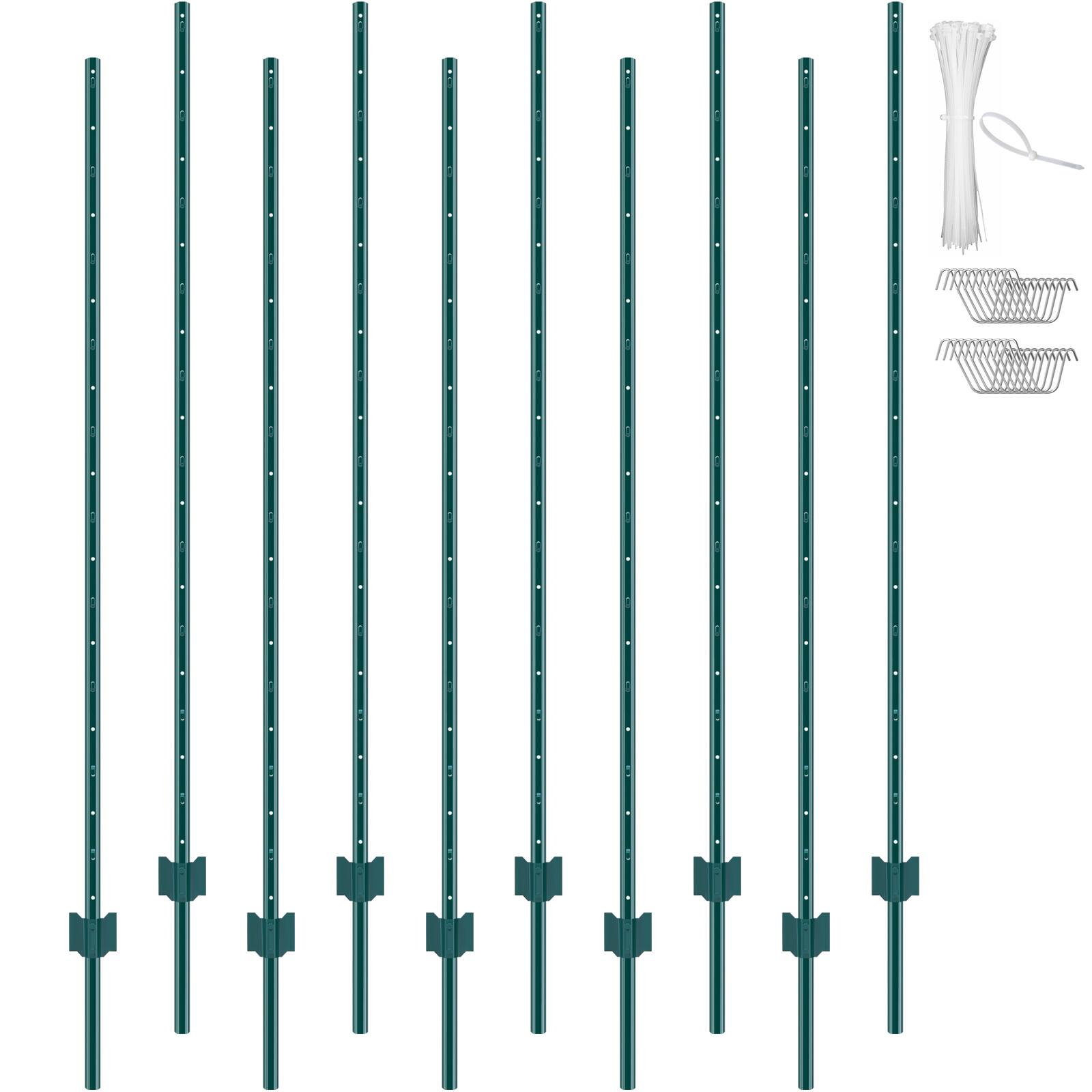 Front. VEVOR - 6 Feet Fence Post, 10 Pack U-Channel Heavy Duty Metal Fence Posts, Sturdy Steel Fence Stakes for Garden Yard, Lawn - Green.