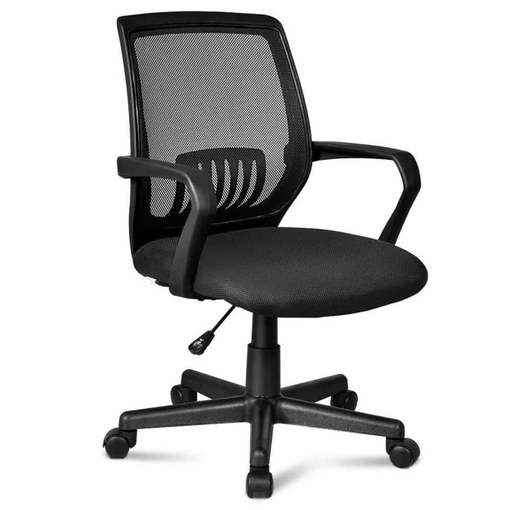 Pefilos - Rolling Swivel Mesh Office Chair with Lumbar Support Adjustable for Home, Bedroom, Study - Black