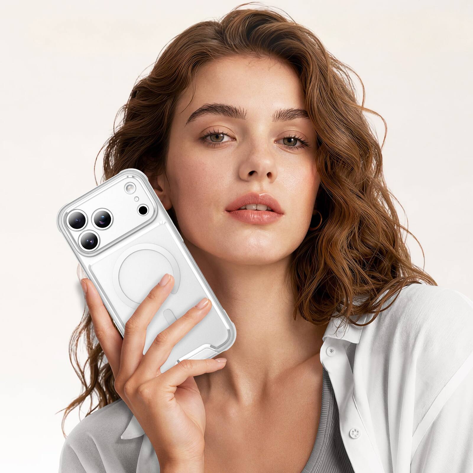 Back. Dteck - Rugged Magnetic Case For iPhone 18 Pro Max Shockproof Translucent Matte Cover Compatible With Magsafe Accessories - Clear.