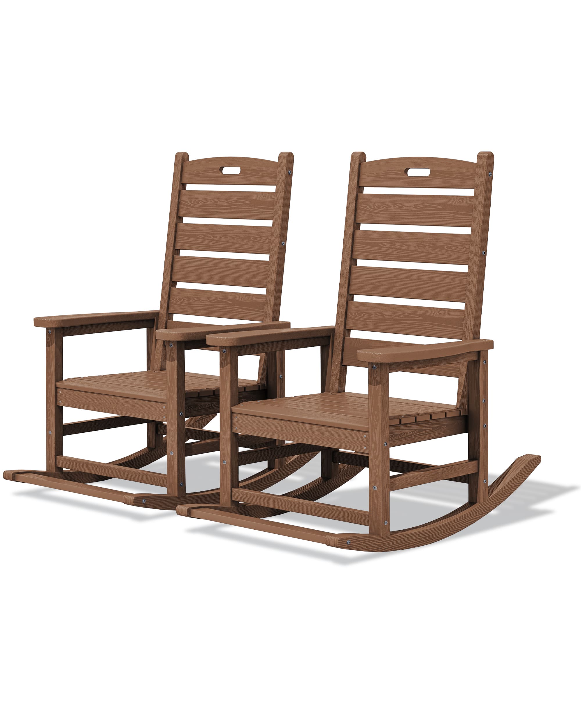 SERWALL - Outdoor Rocking Chair Set of 2, Oversized HDPE Rocker - Brown