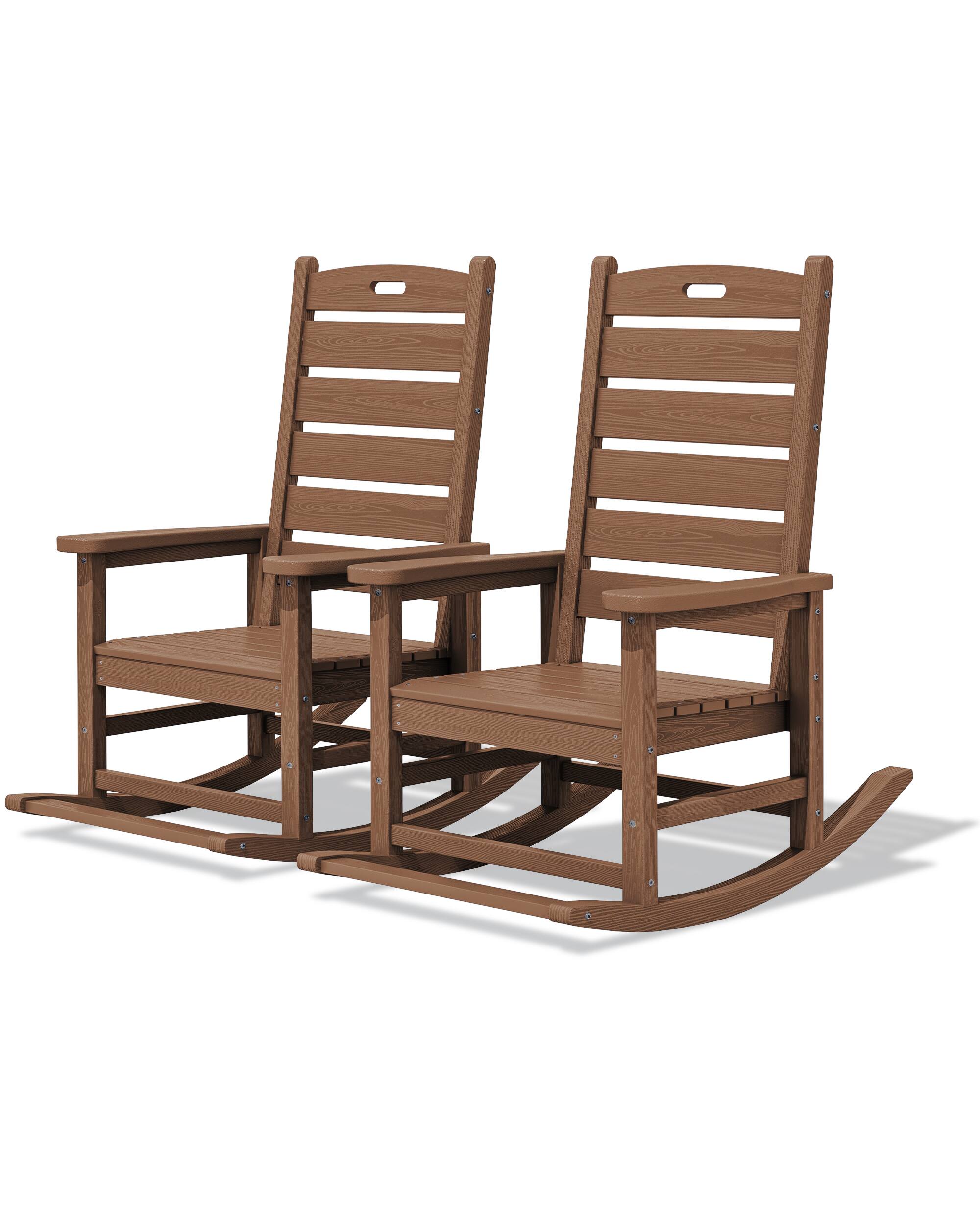 Front. SERWALL - SERWALL Outdoor Rocking Chair Set of 2, Oversized HDPE Rocker, Brown - Brown.