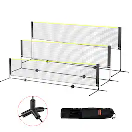 VEVOR - Badminton Net, Height Adjustable Volleyball Net, 14ft Wide Foldable Pickleball Net, Easy Setup Tennis Net Set with Poles - Black + yellow