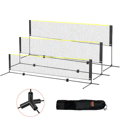 Front. VEVOR - Badminton Net, Height Adjustable Volleyball Net, 14ft Wide Foldable Pickleball Net, Easy Setup Tennis Net Set with Poles - Black + yellow.