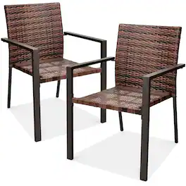 Best Choice Products - Set of 2 Wicker Chairs, Stackable Outdoor Dining Furniture w/ Armrests - Light Brown
