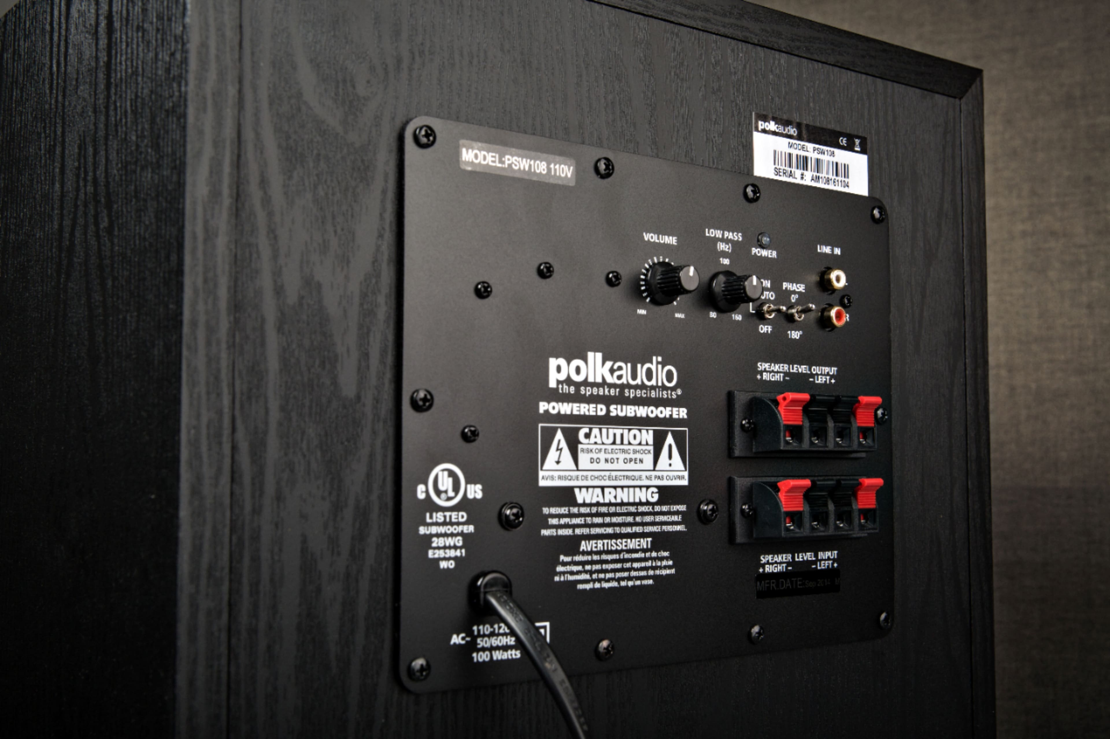 Back. Polk Audio - PSW108 10" Powered Subwoofer, 100W Peak Power, Explosive Performance for Movies & Music - Black.