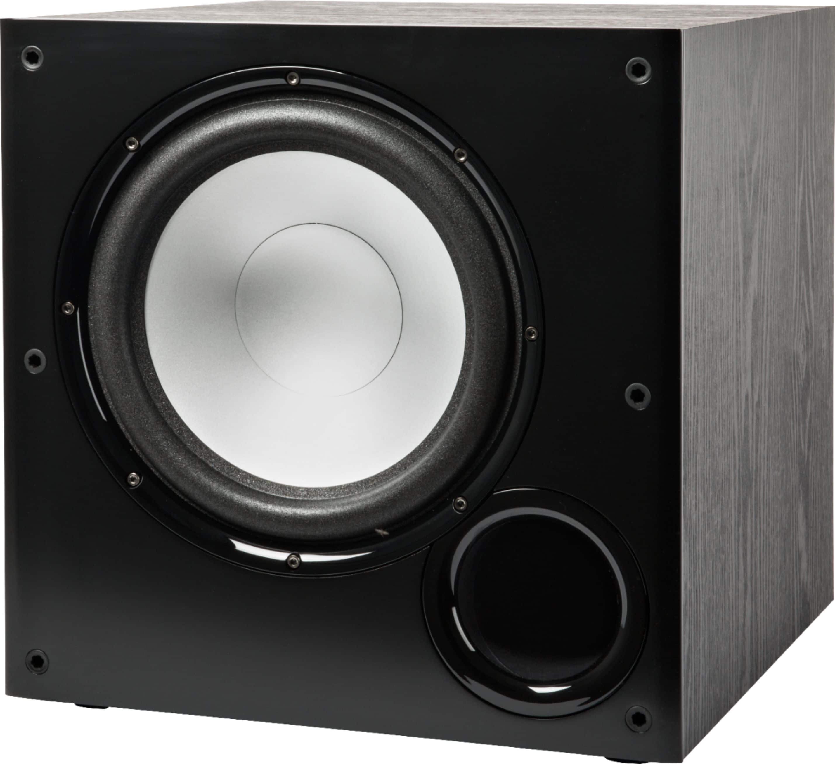 Left. Polk Audio - PSW108 10" Powered Subwoofer, 100W Peak Power, Explosive Performance for Movies & Music - Black.