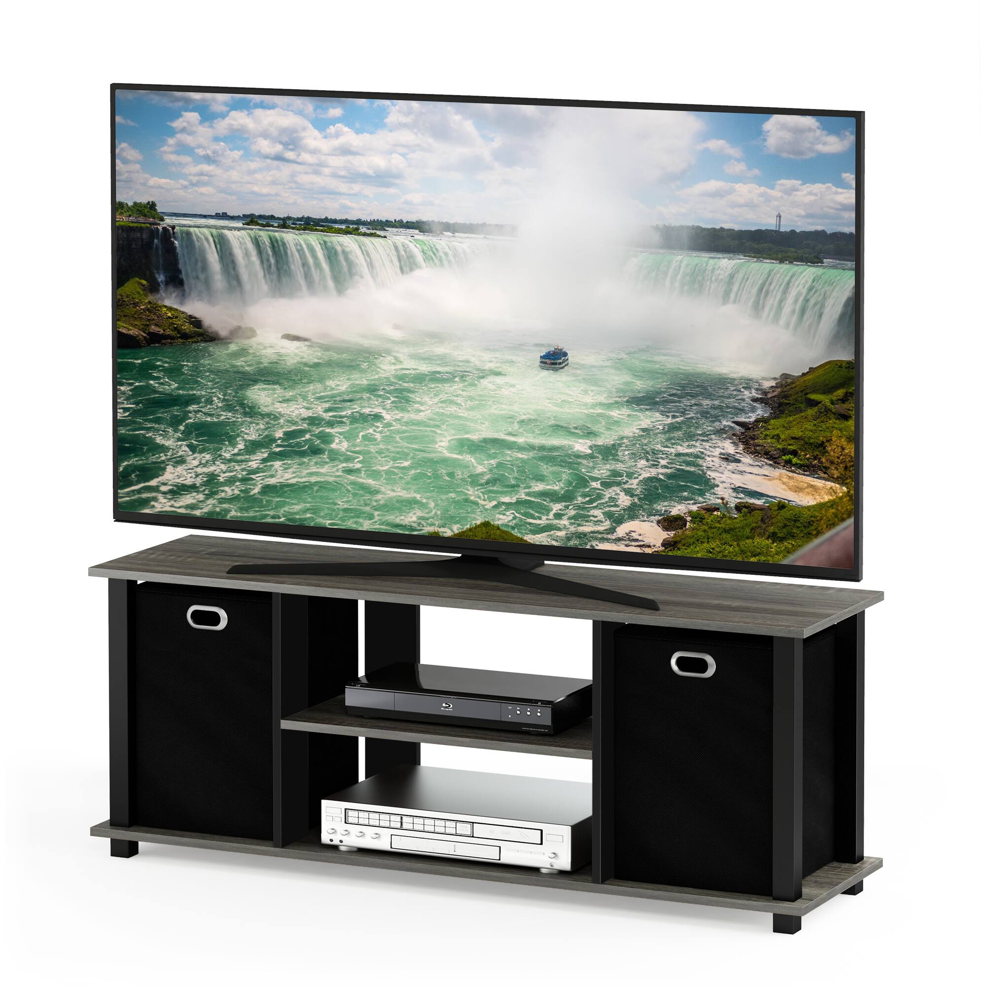 Alt View 3. Furinno - Econ Entertainment Center w/Storage Bins - French Oak/Black/Black.
