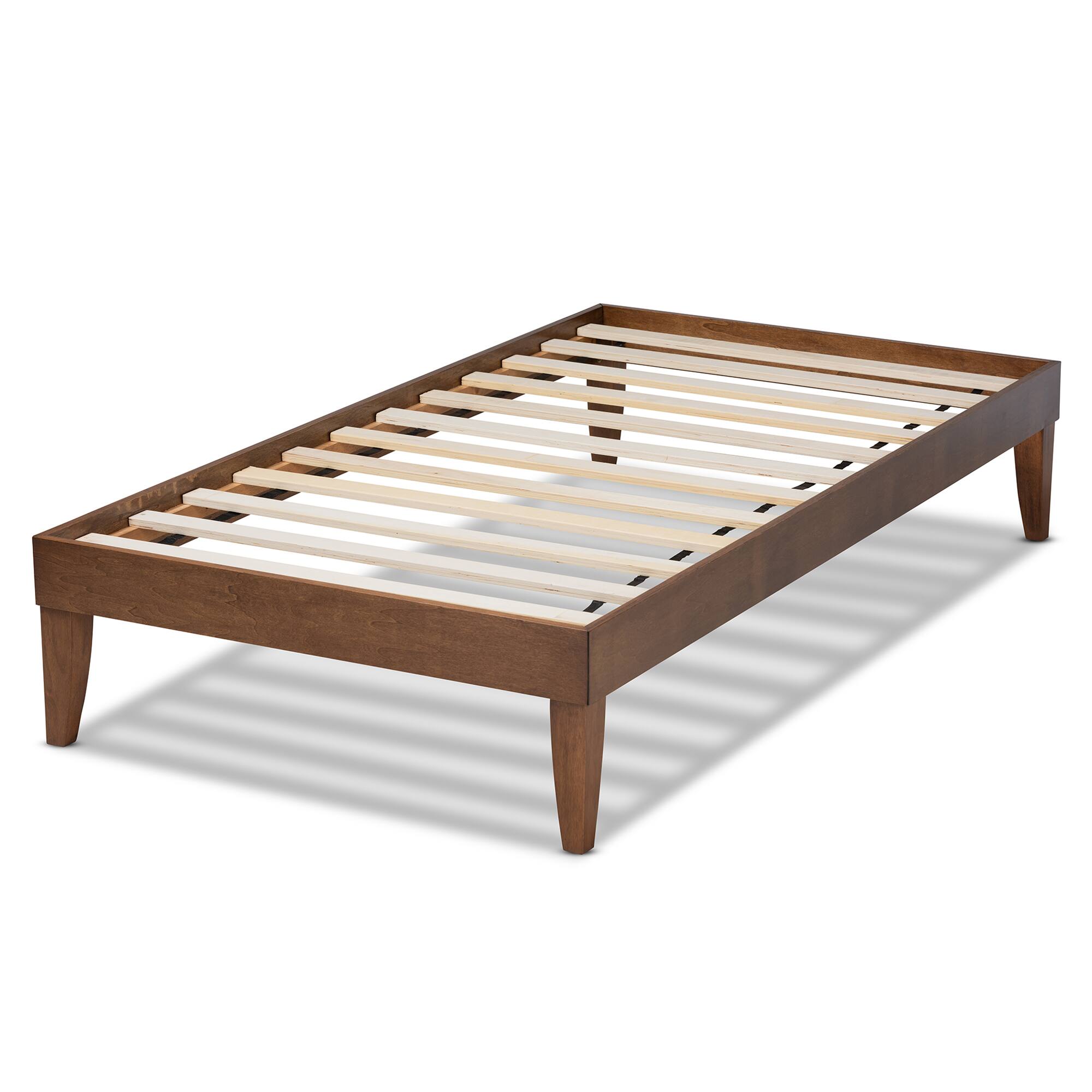 Left. Baxton Studio - Lucina Mid-Century Modern Walnut Brown Finished Platform Bed Frame - Brown.