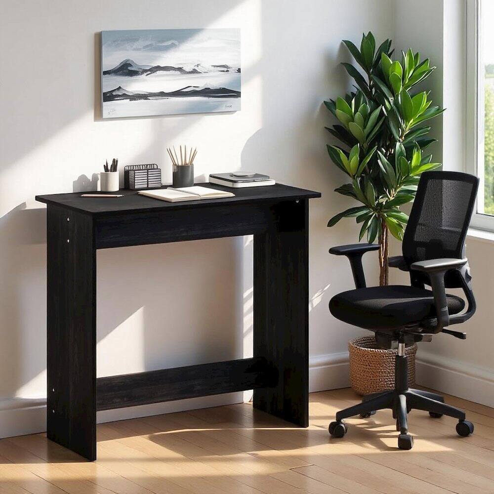 Angle. FurniFact - Black Wooden Office Desk with Storage, Writing Desk and Study Desk Design - Espresso.