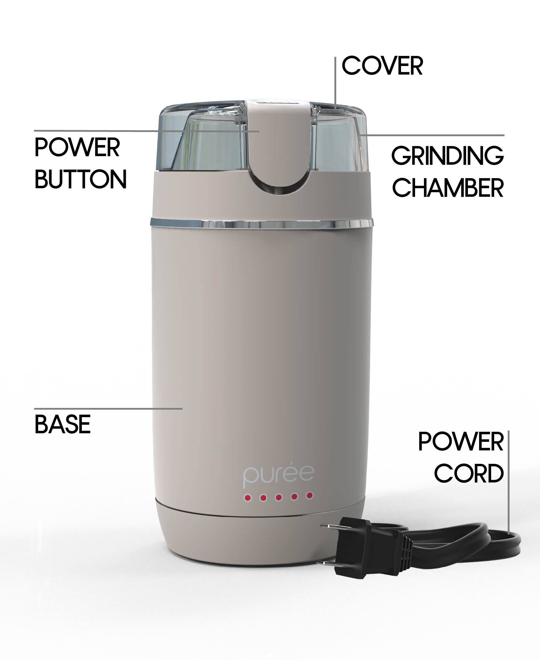 COVER  
POWER BUTTON  
GRINDING CHAMBER  
BASE  
POWER CORD