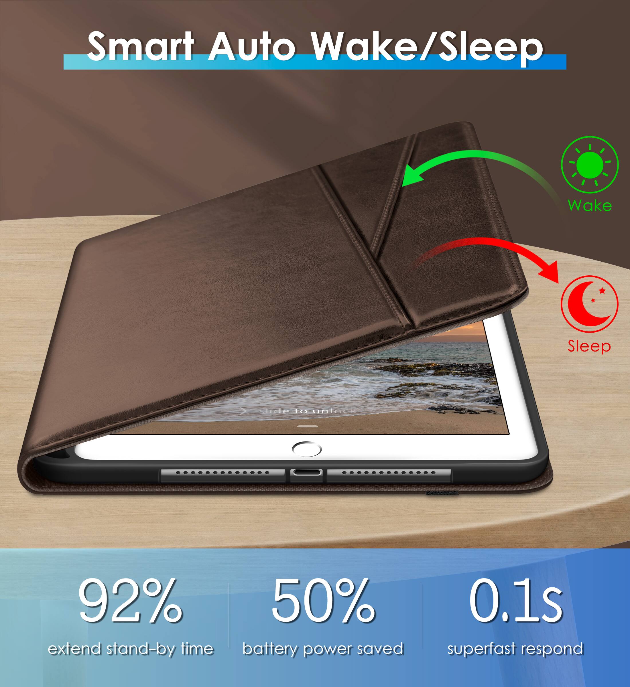 Smart Auto Wake/Sleep

- 92% extend stand-by time
- 50% battery power saved
- 0.1s superfast respond

Wake
Sleep